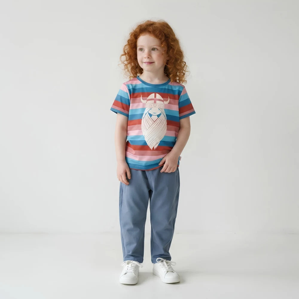 Danefae Freja Dordogne ringer tee, gender neutral kids clothing, close-up print detail