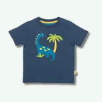 Kite Brachiosaurus Organic Cotton Navy Blue Appliqué T Shirt - Baby goes Retro
