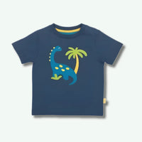 Kite Brachiosaurus Organic Cotton Navy Blue Appliqué T Shirt - Baby goes Retro