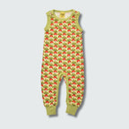 Organic radish print baby romper dungaree in citron with bright chartreuse trim, DUNS Sweden – organic baby clothes, rompers suit
