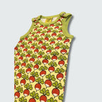 Organic radish print baby romper dungaree in citron with bright chartreuse trim, DUNS Sweden – organic baby clothes, newborn dungarees