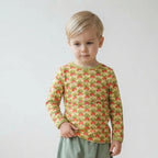 Boy wearing duns sweden long sleeve kids organic top