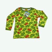 Children's long-sleeve shirt with leaf and berry pattern on a white background