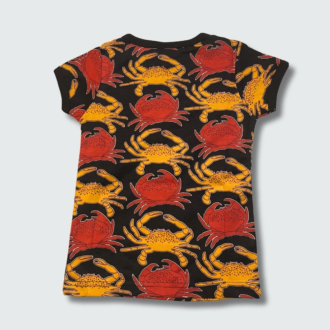 Crab print organic kidswear top in black with black trim, DUNS Sweden – organic kidswear, kidswear