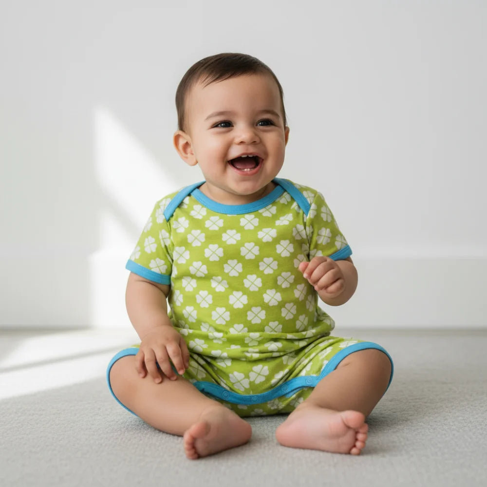 ロンパース・カバーオール DUNS SWEDEN Summer Suit 74 DUNS Sweden Green Clover Summer Suit | Baby Goes Retro – Baby goes
