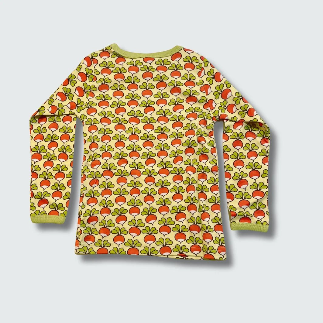 Kids radish print top in citron with bright chartreuse trim, DUNS Sweden – kids clothes, infant shirts