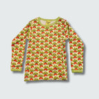 Kids radish print long sleeve top in citron with bright chartreuse trim, DUNS Sweden – kids clothes, infant shirts