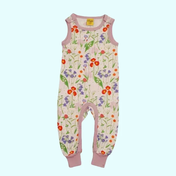 DUNS Sweden Midsummer Floral Print Dungarees Organic Pink - Dungarees