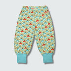 Multi radish print baggy pants in green ash with capri blue trim, DUNS Sweden – newborn clothing summer, infant clothes unisex