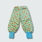 Multi radish print baggy pants in green ash with capri blue trim, DUNS Sweden – newborn clothing summer, infant clothes unisex