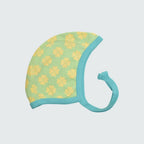Clover print baby bonnet in green ash with capri blue trim, DUNS Sweden – newborn clothing summer, infant clothes unisex