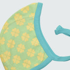 Clover print baby bonnet in green ash with capri blue trim, DUNS Sweden – newborn clothing summer, infant clothes unisex