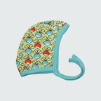 Multi radish print baby bonnet in green ash with capri blue trim, DUNS Sweden – newborn clothing summer, infant clothes unisex
