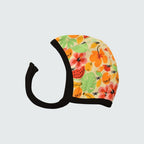 Tucan print baby bonnet in vanilla custard with black trim, DUNS Sweden – newborn clothing summer, infant clothes unisex