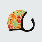 Tucan print baby bonnet in vanilla custard with black trim, DUNS Sweden – newborn clothing summer, infant clothes unisex