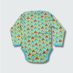 Multi radish print long sleeve bodysuit in green ash with capri blue trim, DUNS Sweden – newborn clothing summer, infant clothes unisex