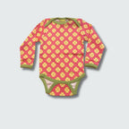 Clover print long sleeve bodysuit in hot pink with bright chartreuse green trim, DUNS Sweden – newborn clothing summer, infant clothes unisex