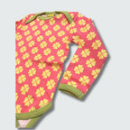 Clover print long sleeve bodysuit in hot pink with bright chartreuse green trim, DUNS Sweden – newborn clothing summer, infant clothes unisex