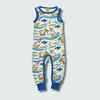 Surf pig print newborn romper dungaree in blue with skydiver blue trim, DUNS Sweden – newborn dungarees, rompers suit