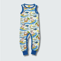 Surf pig print newborn romper dungaree in blue with skydiver blue trim, DUNS Sweden – newborn dungarees, rompers suit