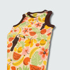 Organic toucan print dungaree in vanilla custard with black trim, DUNS Sweden – organic baby clothes, newborn dungarees