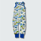 Organic surf pig print dungaree in blue with skydiver blue trim, DUNS Sweden – newborn dungarees, organic baby clothes