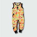 Organic toucan print jumpsuit dungaree in vanilla custard with black trim, DUNS Sweden – newborn jumpsuit, organic baby clothes
