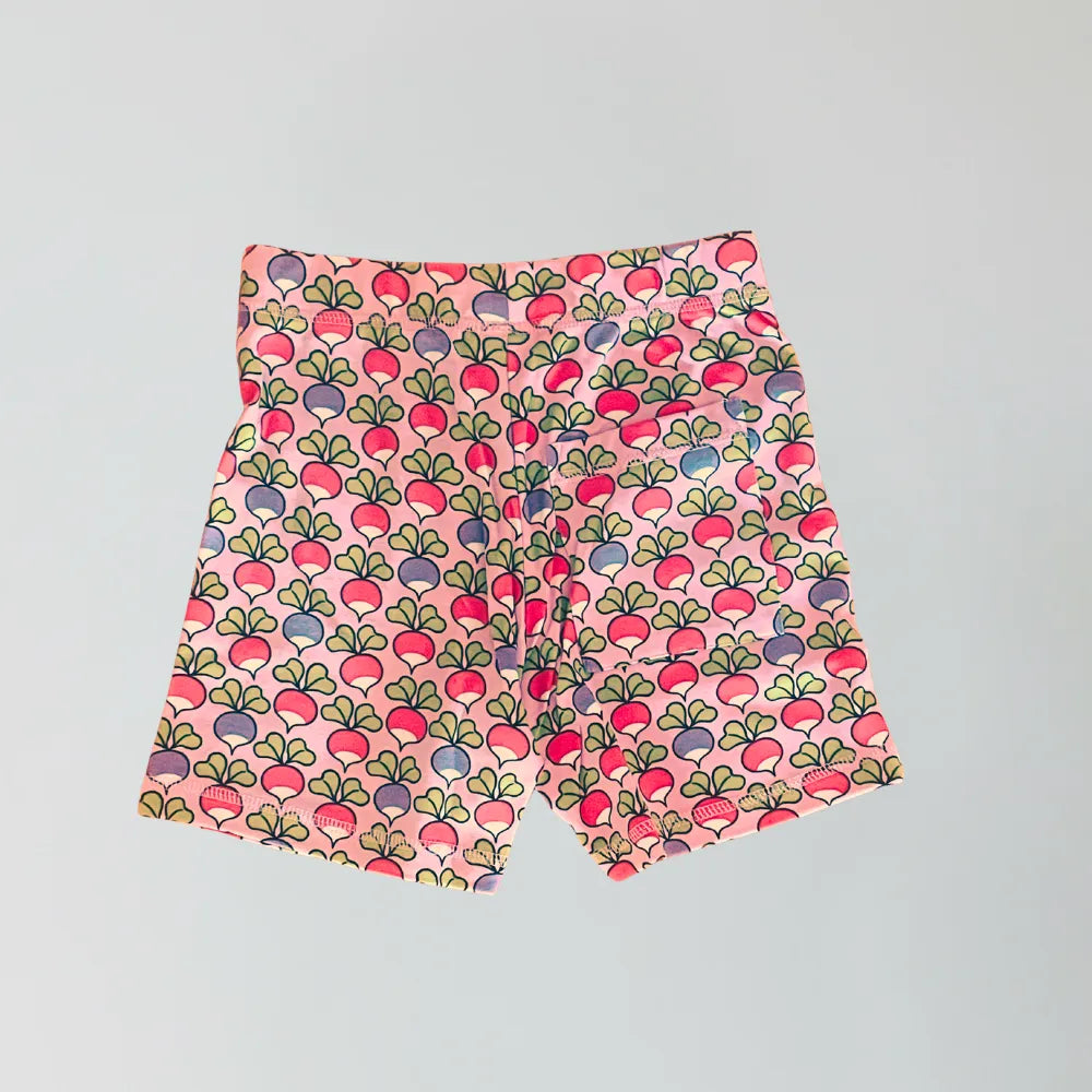 Shorts with a colorful pattern on a gray background