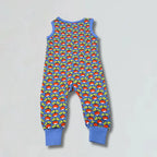 Children's overalls with radish pattern on a gray background