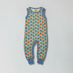 Marina blue multi radish print organic cotton dungarees for babies and toddlers — Baby Goes Retro
