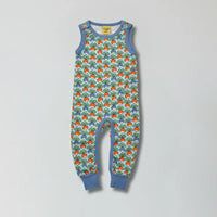 Marina blue multi radish print organic cotton dungarees for babies and toddlers — Baby Goes Retro