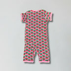 Baby romper with radish pattern on a gray background