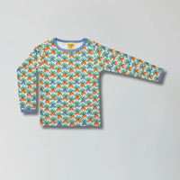 Marina blue multi radish print organic cotton long sleeve top for babies and kids — Baby Goes Retro