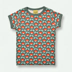 T-shirt with red radish pattern on a gray background