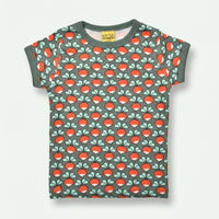 T-shirt with red radish pattern on a gray background