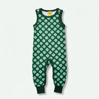 Green romper with clover pattern on a white background
