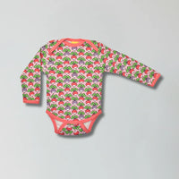 Camelia rose pink multi radish print organic cotton long sleeve bodysuit for babies — Baby Goes Retro