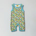 River blue jumbled radish print organic cotton play suit romper for babies — Baby Goes Retro