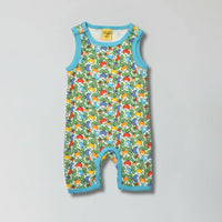 River blue jumbled radish print organic cotton play suit romper for babies — Baby Goes Retro
