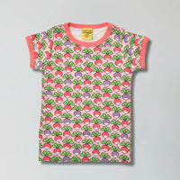 Camelia rose pink multi radish print organic cotton t-shirt for babies and toddlers — Baby Goes Retro