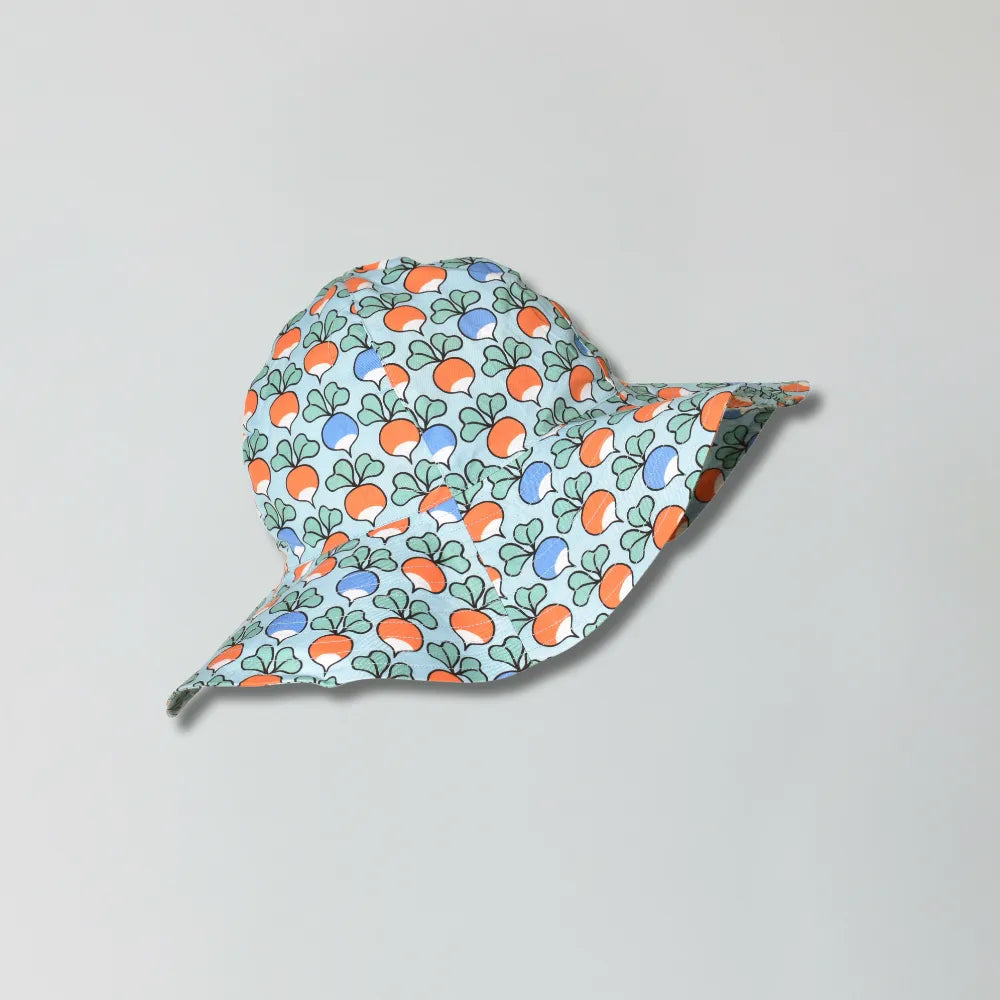 Colorful patterned sun hat on a gray background