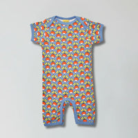 Marina blue radish print organic cotton summer suit romper for babies and toddlers — Baby Goes Retro