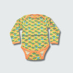 Organic multi radish print infant yellow onesie in yellow cream with radiant yellow trim, DUNS Sweden – infant yellow onesie, organic baby clothes