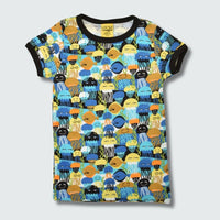 Organic jellyfish print kidswear shirt in black with black trim, DUNS Sweden – organic kidswear, infant shirts