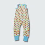 Radish print organic kidswear dungaree in blue glow with capri blue trim, DUNS Sweden – newborn dungarees, organic kidswear