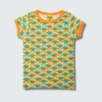Organic multi radish print kidswear shirt in yellow cream with radiant yellow trim, DUNS Sweden – organic kidswear, infant shirts