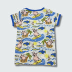 Surf pig print organic kidswear shirt in blue with skydiver blue trim, DUNS Sweden – organic kidswear, infant shirts