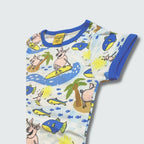 Surf pig print organic kidswear top in blue with skydiver blue trim, DUNS Sweden – organic kidswear, infant shirts