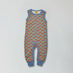 Marina blue radish print organic cotton infant dungarees for babies and toddlers — Baby Goes Retro