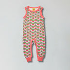 Camelia rose pink multi radish print organic cotton infant dungarees for babies — Baby Goes Retro
